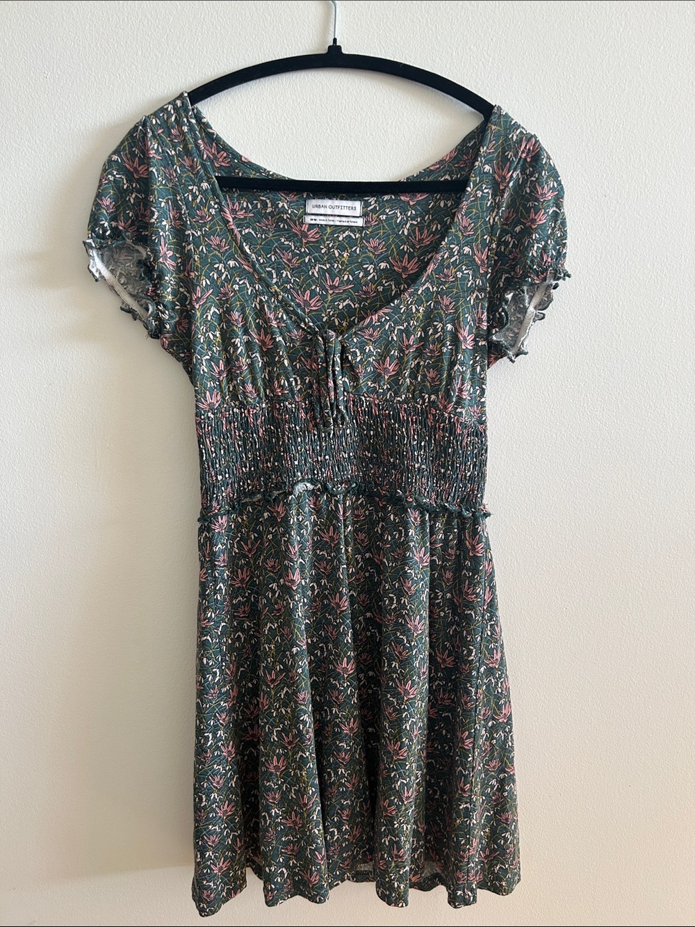 Urban Outfitters Teal Floral Top with Pink and White Accents